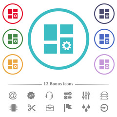 Dashboard settings flat color icons in circle shape outlines