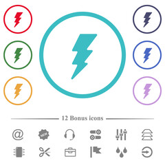 Lightning flat color icons in circle shape outlines