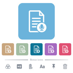 Voice document flat icons on color rounded square backgrounds