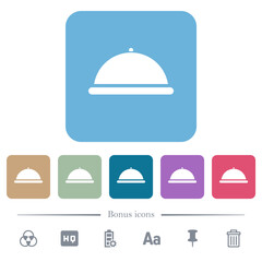 Food tray flat icons on color rounded square backgrounds