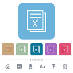 Menu flat icons on color rounded square backgrounds