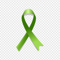 Lymphoma Awareness Month. Realistic Lime Green Awareness Ribbon isolated on transparent background.