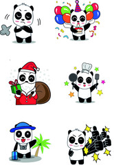 Cute cartoon vector panda collection On a white background 