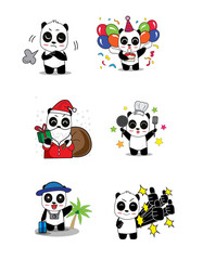 Cute cartoon vector panda collection On a white background 