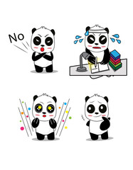 Cute cartoon vector panda collection On a white background 
