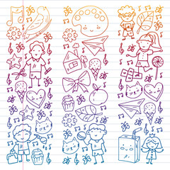 Cartoon icons with education items. Online lesson. E-learning.