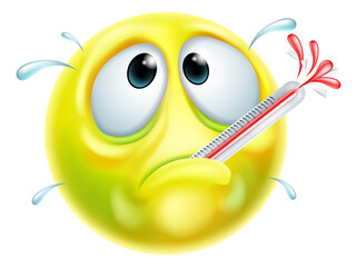 Naklejka premium Sick Ill Thermometer Cartoon Emoji Emoticon Face