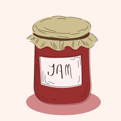 Jar of jam in a hand-drawn style. Vector illustration.