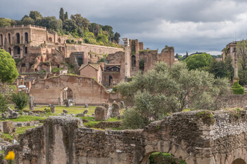 Fototapeta premium Beautiful view of Rome in Italy. Ancient historical ruins, famous monuments, alley's and streets.