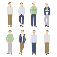 男性　色々　ベクター　タイプ　イラスト　20代　30代　40代　セット　全身　複数　バリエーション
