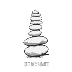 Zen stone balance with the text, peaceful concept