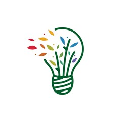 bulb leaf tree idea smart think logo vector icon illustration