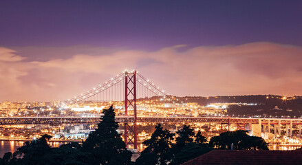 incredible night landscape from a bird's eye view. night bridge and fantastic sky