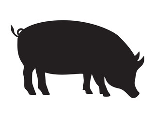 Vector pig silhouette side. Pork animal icon isolated on white background. Pig farm