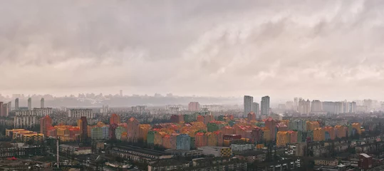 Foto op Canvas Roof top view of the comfort town district in Kyiv Ukraine. Block appartment house in the neigbourhood in Kiev © AlexGo