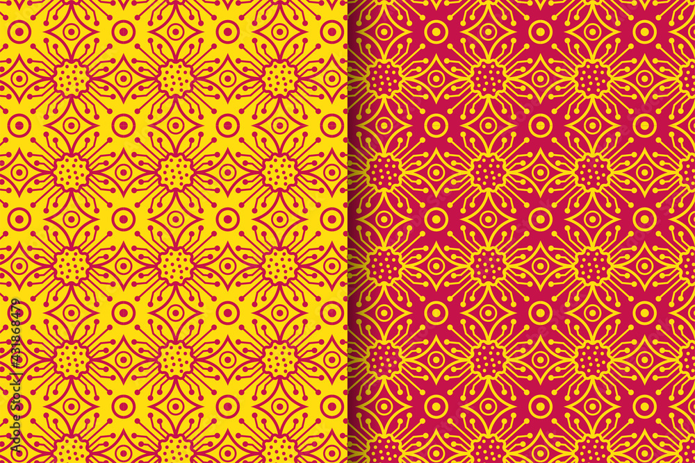 Poster set of electrical seamless pattern concepts use yellow and red colors. modern outline style.