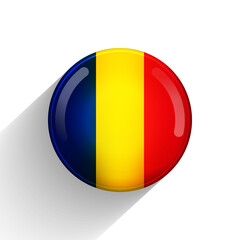 Glass light ball with flag of Romania. Round sphere, template icon. Romanian national symbol. Glossy realistic ball, 3D abstract vector illustration highlighted on a white background. Big bubble