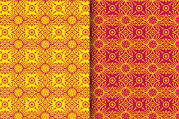 set of electrical seamless pattern concepts use yellow and red colors. modern outline style. 