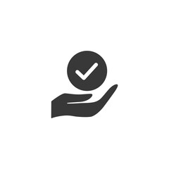 Hold hand check mark. Isolated icon. Commerce glyph vector illustration