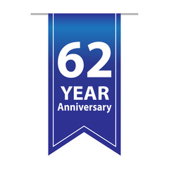 62 Years Anniversary Logo Blue Ribbon