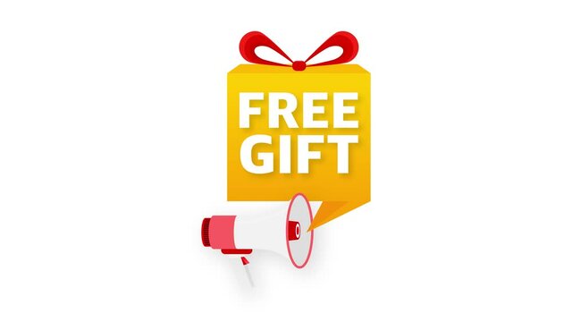 Free Gift yellow banner and tag. Gift box banner. Motion graphics.