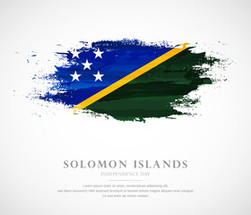 Abstract watercolor brush stroke flag for independence day of Solomon Islands