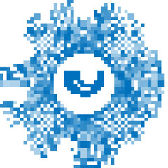 Blue line Traditional ram horn, shofar icon isolated on white background. Rosh hashanah, jewish New Year holiday traditional symbol. Abstract circle random dots. Vector