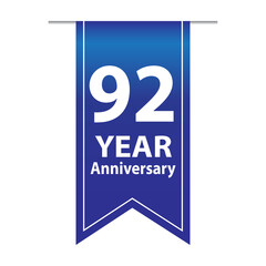 92 Years Anniversary Logo Blue Ribbon