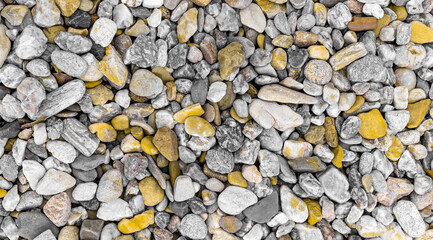 stone yellow dray diffirent quartz sand background top view round