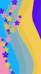 Soft aesthetic abstract autumn background with flowers illustration - using colorful pastel color palette, minimalist design with abstract organic shapes