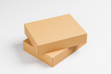Two cardboard boxes lying on each other on a light background. Packaging, gift. Mock up. 3d rendering