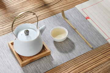 green tea and tea set on the table
