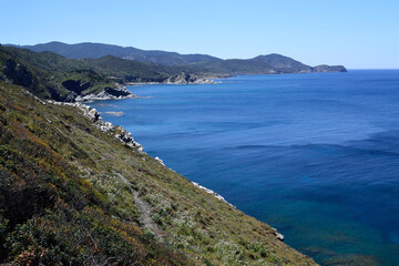 Fototapeta na wymiar Panorama della costa della Nura da Capo Li Furedi