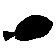 Surgeon fish black silhouette. Isolated object. Marine animal. White background. Vector illustration clipart. Side view.