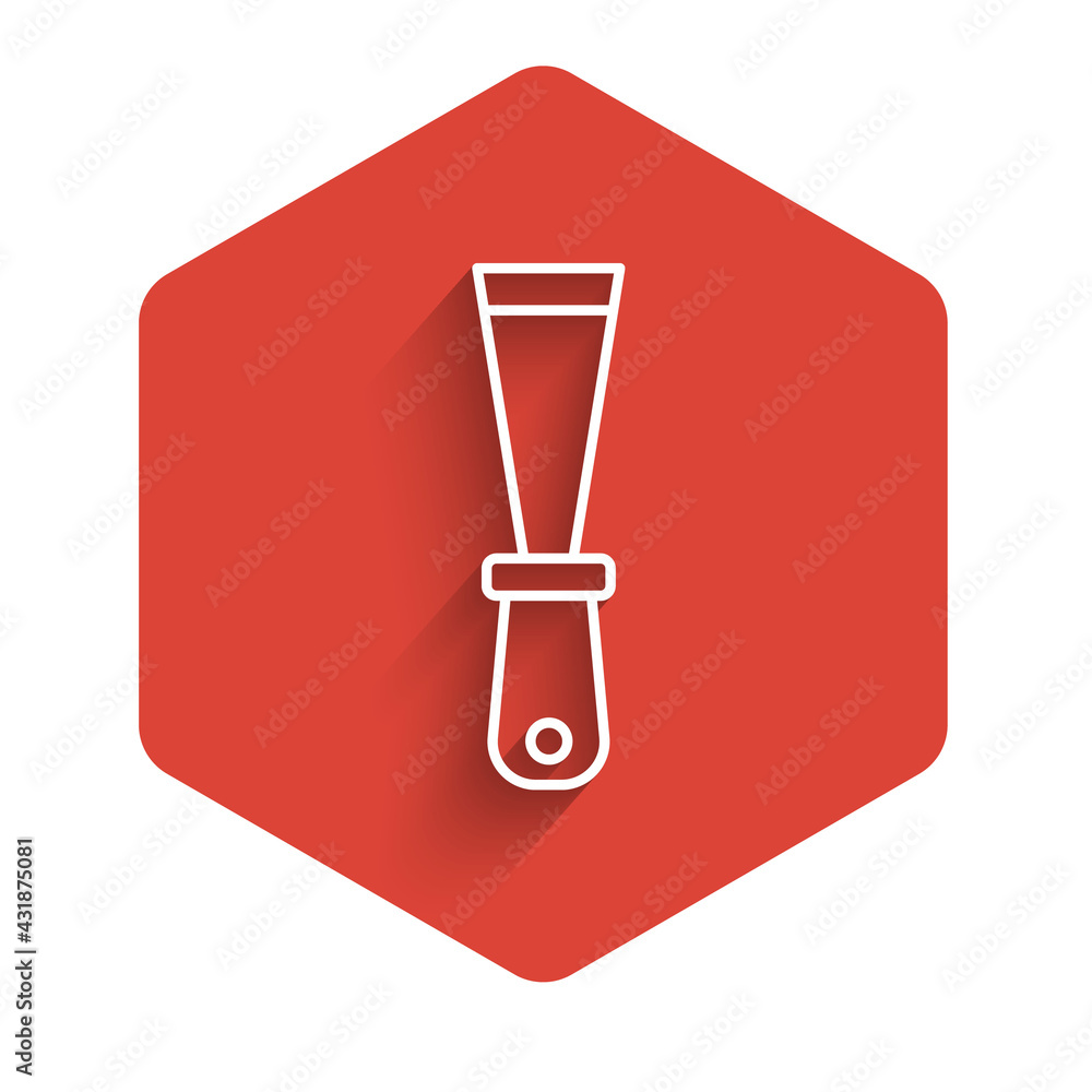 Poster white line putty knife icon isolated with long shadow. spatula repair tool. spackling or paint instr