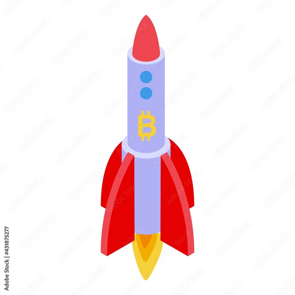 Poster bitcoin rocket icon. isometric of bitcoin rocket vector icon for web design isolated on white backgr