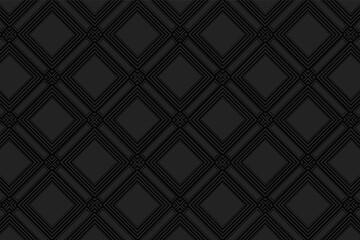 3D volumetric convex embossed black background. Ethnic geometric style. Modern creative curly pattern for wallpapers, presentations, textiles, websites, coloring, wrapping paper.