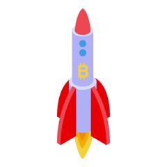 Bitcoin rocket icon. Isometric of Bitcoin rocket vector icon for web design isolated on white background