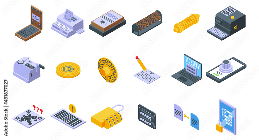 Poster cipher icons set. isometric set of cipher vector icons for web design isolated on white background