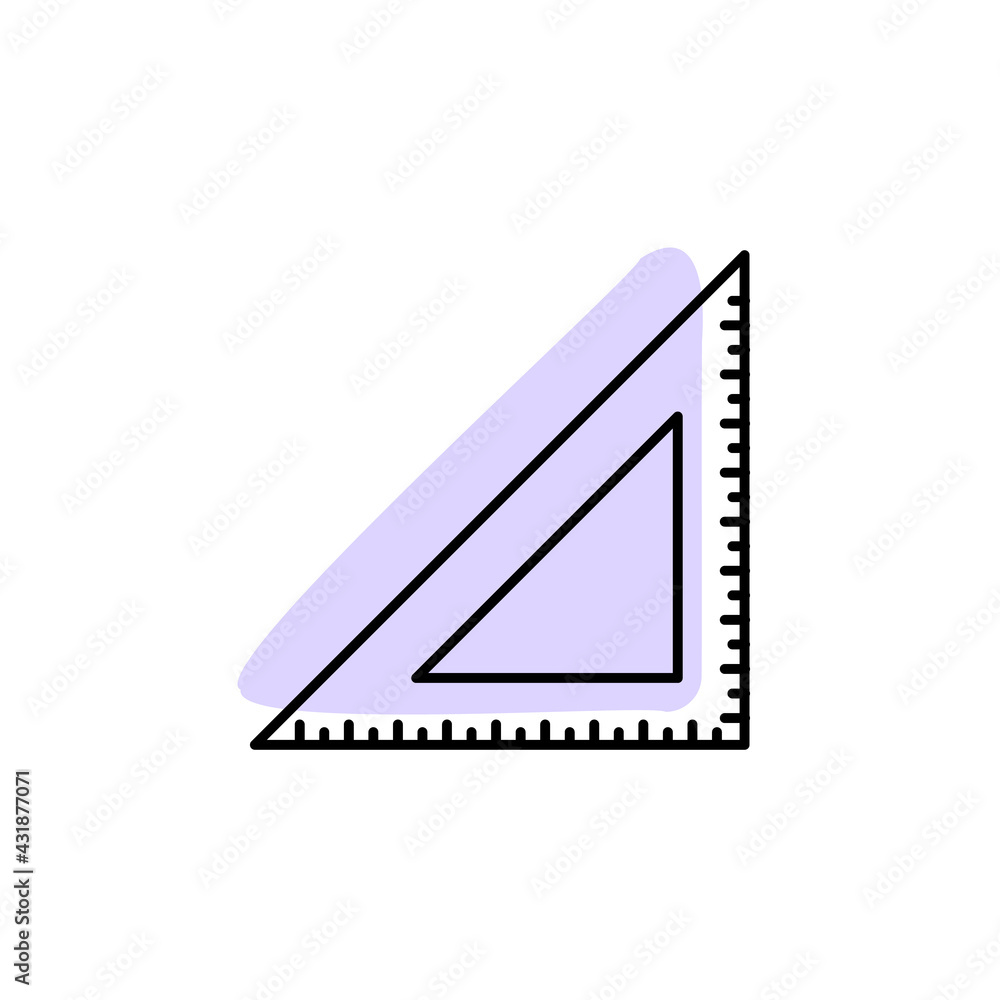 Poster triangular ruler outline with color shadow vector icon in education set