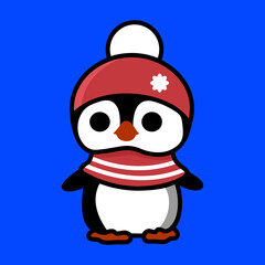 Vector illustration of a cute cartoon penguin wearing a scarf