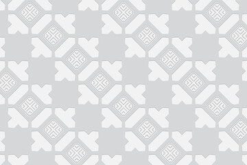 3D volumetric convex embossed white background. Ethnic geometric style. Decorative original pattern for wallpapers, presentations, textiles, websites, coloring, wrapping paper.