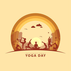 Fototapeta na wymiar 21 june-international yoga day,paper cut yoga body posture, human silhouette and sun rays, vector illustration - Vector