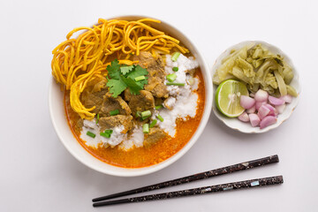 Khao Soi, the name of the food in the north of Thailand It is made with rice flour, strips like...