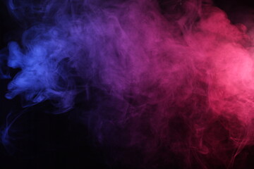 Smoke in red-blue light on black background