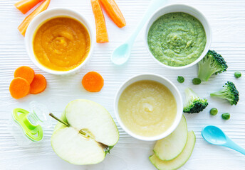 Assortment of fruit and vegetable puree