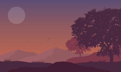 The extraordinary natural scenery in the evening from the edge of the city. Vector illustration