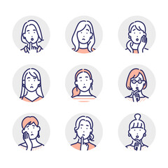 困った顔の女性の顔アイコンのイラスト素材