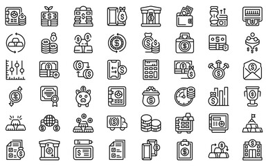 Bank reserves icons set. Outline set of bank reserves vector icons for web design isolated on white background