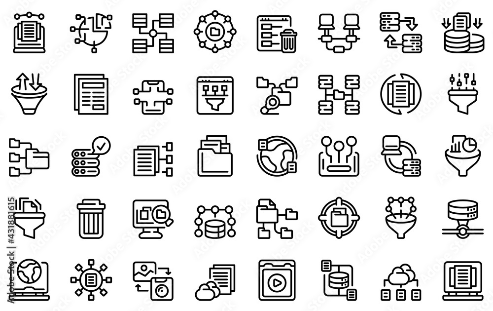 Poster content filter icons set. outline set of content filter vector icons for web design isolated on whit